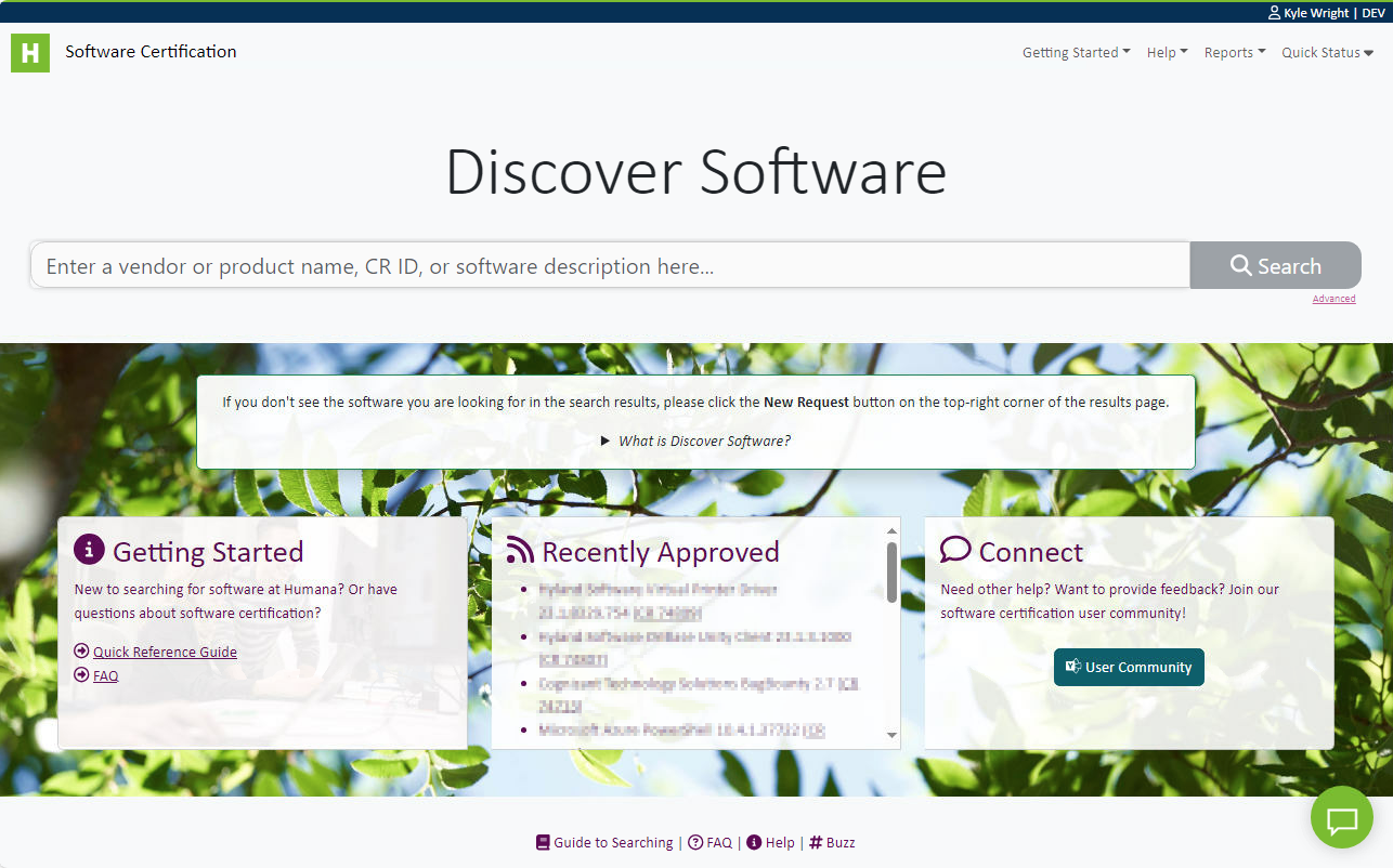 "Discover Software" intranet web app